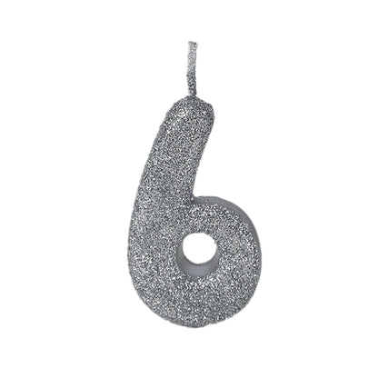 No. 6 Glitter Silver Candle