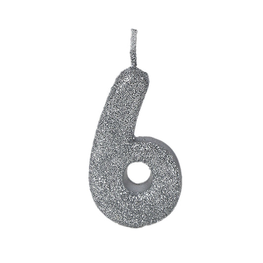 No. 6 Glitter Silver Candle