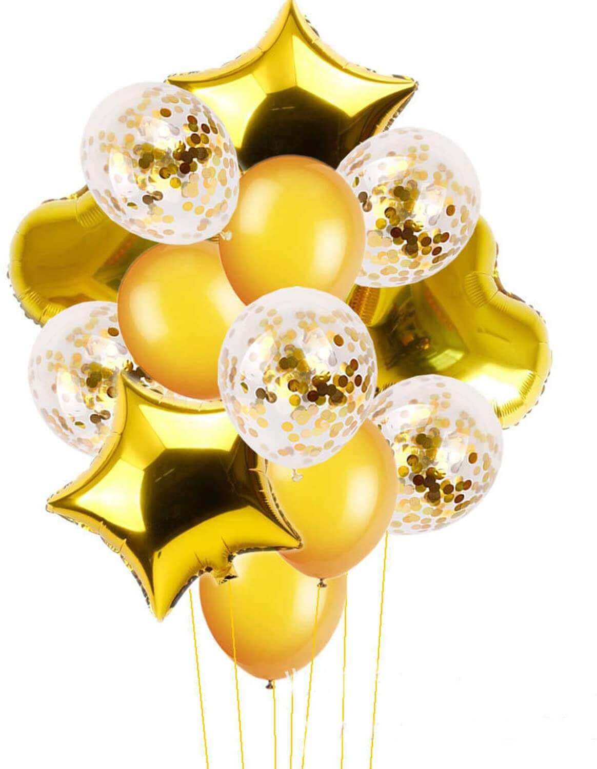 Gold Star/Heart Confetti Balloons Kit-14pcs