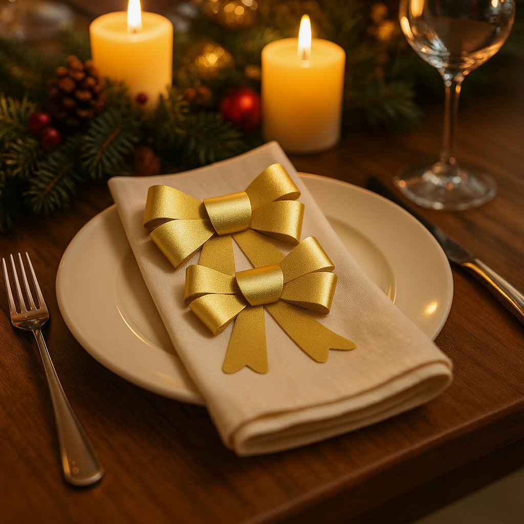Golden Bows for Christmas Decorations - Set of 2
