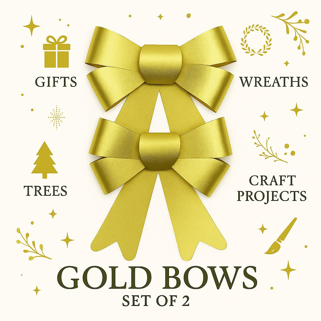 Golden Bows for Christmas Decorations - Set of 2