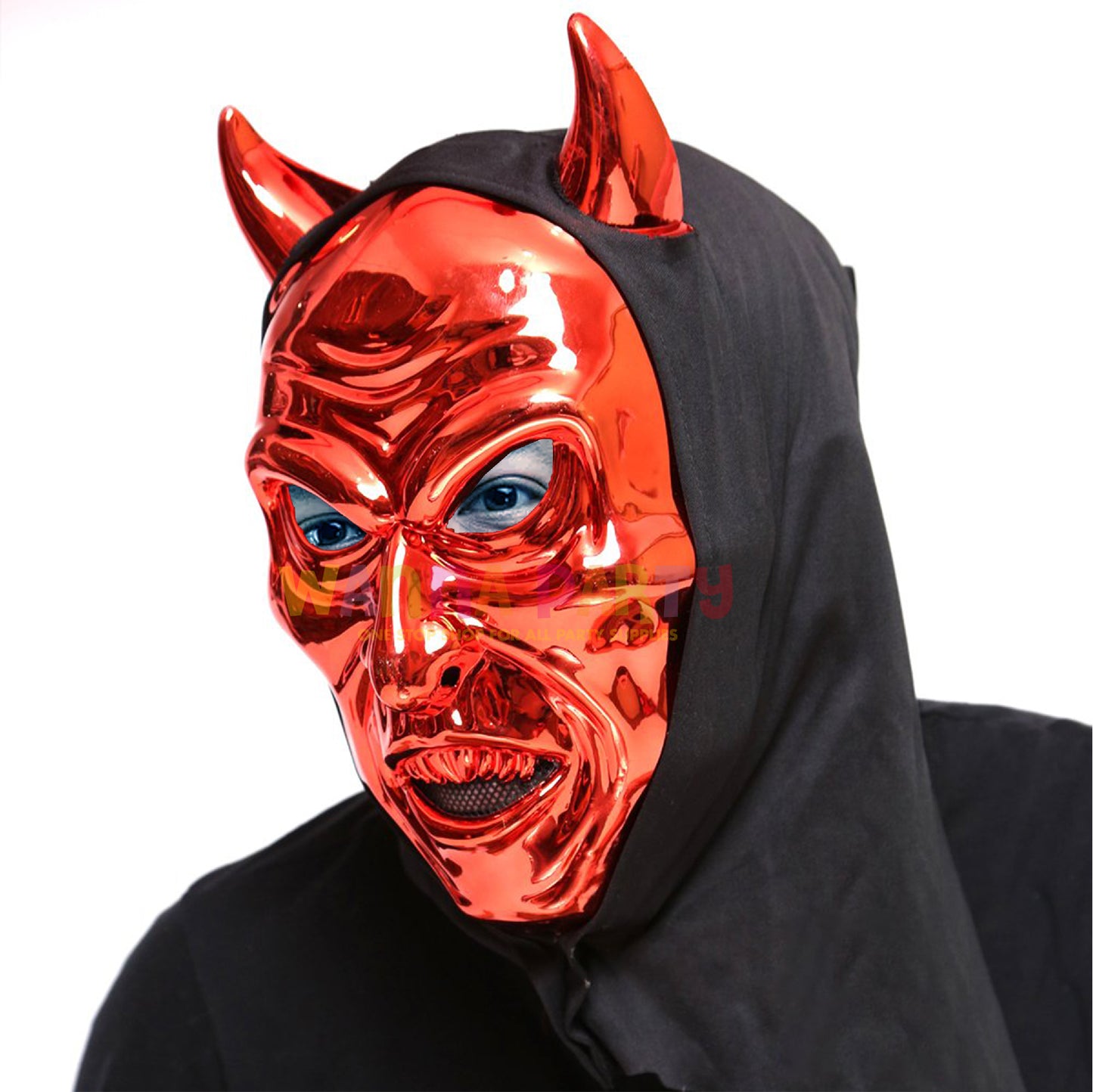 Devil Horn Mask Red w/Black Hood