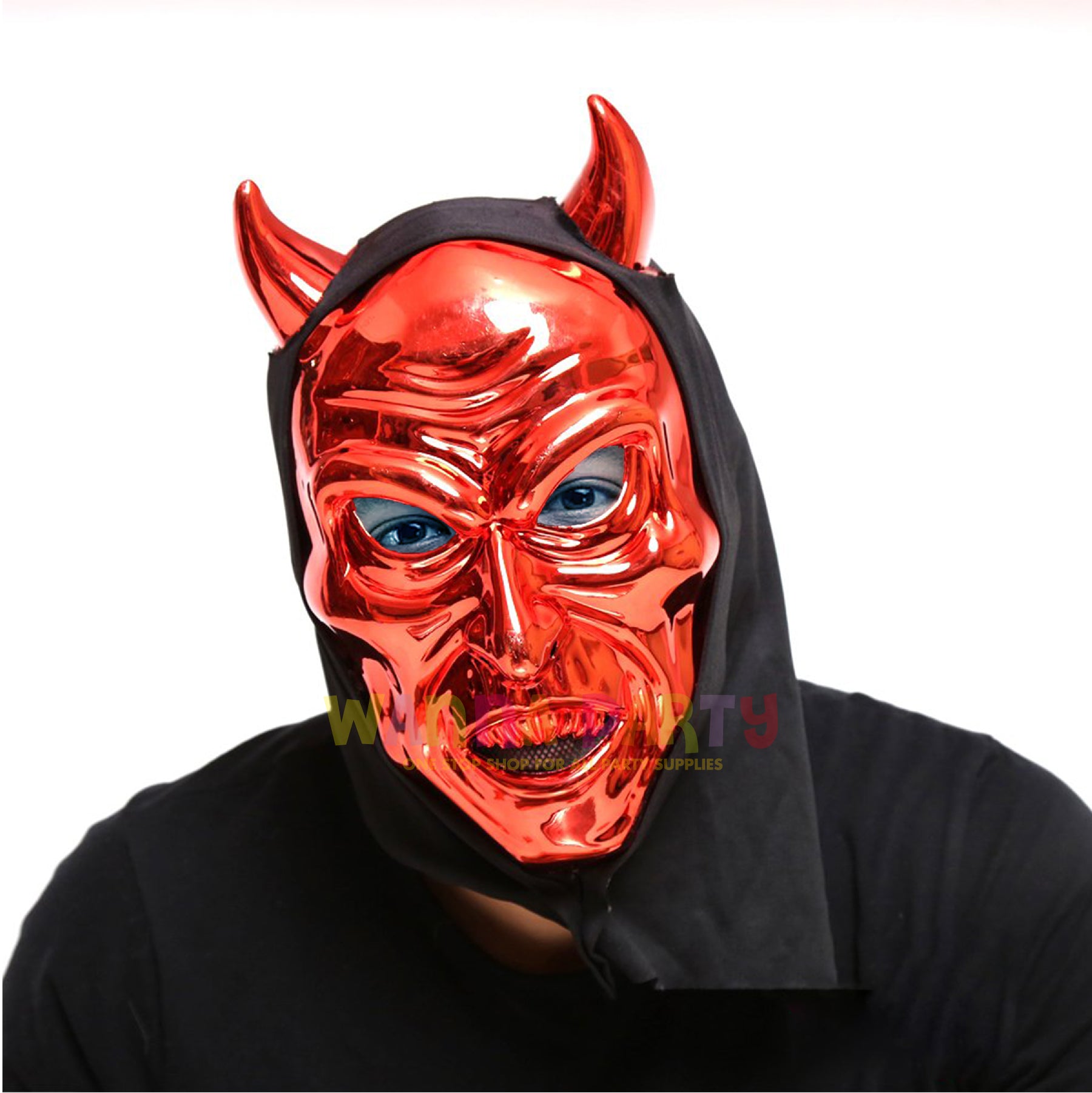 Devil Horn Mask Red w/Black Hood