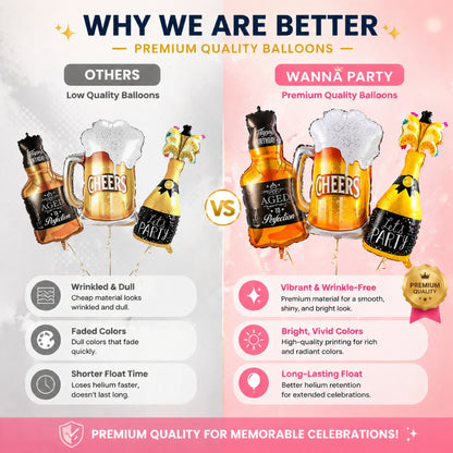 Supershape Drinking Theme Foil Balloon Set of 3 for Celebration Decoration | Let’s Party, Aged to Perfection & Beer Mug Balloons