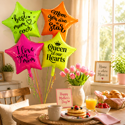 Happy Mother’s Day Neon Star Foil Balloon Set of 4