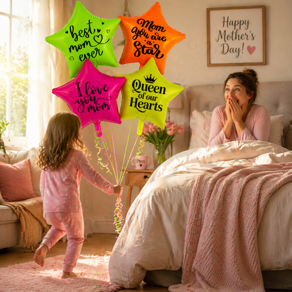 Happy Mother’s Day Neon Star Foil Balloon Set of 4
