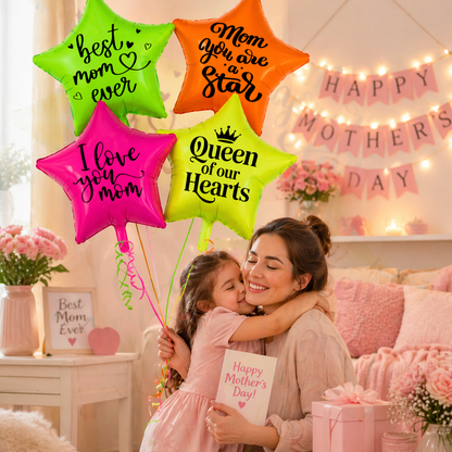 Happy Mother’s Day Neon Star Foil Balloon Set of 4