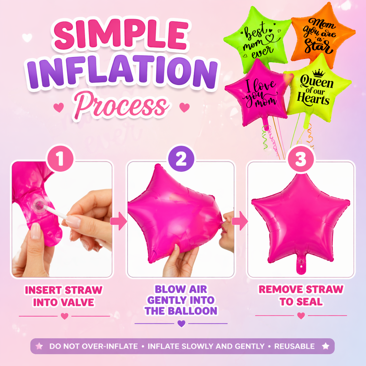 Happy Mother’s Day Neon Star Foil Balloon Set of 4