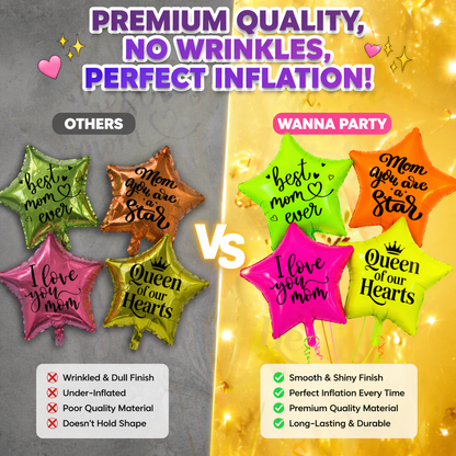 Happy Mother’s Day Neon Star Foil Balloon Set of 4