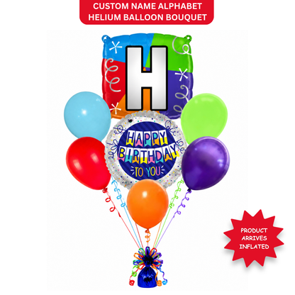 Customizable Alphabet "H" Square Shaped Balloon with Customized Name Stickers Bouquet Set of 7PC | Customizable Name Inital Balloons| Choose Your Name | Helium Filled & Delivers Inflated