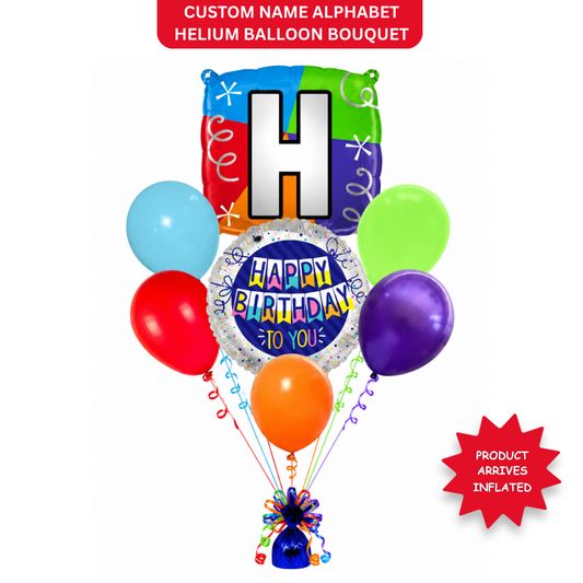 Customizable Alphabet "H" Square Shaped Balloon with Customized Name Stickers Bouquet Set of 7PC | Customizable Name Inital Balloons| Choose Your Name | Helium Filled & Delivers Inflated