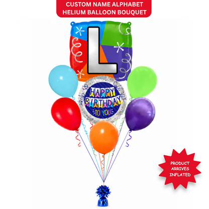 Customizable Alphabet "L" Square Shaped Balloon with Customized Name Stickers Bouquet Set of 7PC | Customizable Name Initial Balloons | Choose Your Name | Helium Filled & Delivers Inflated