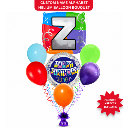 Customizable Alphabet "Z" Square Shaped Balloon with Customized Name Stickers Bouquet Set of 7PC | Customizable Name Initial Balloons | Choose Your Name | Helium Filled & Delivers Inflated