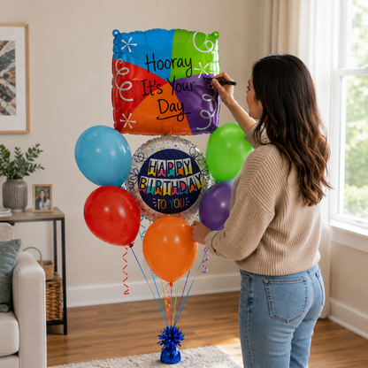 Customizable Alphabet "Z" Square Shaped Balloon with Customized Name Stickers Bouquet Set of 7PC | Customizable Name Initial Balloons | Choose Your Name | Helium Filled & Delivers Inflated