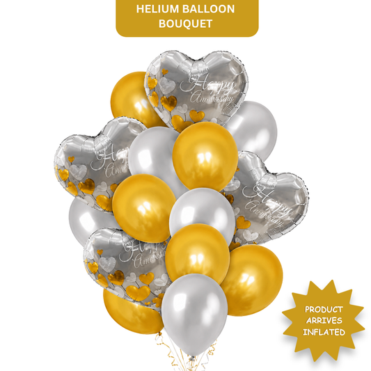 Anniversary Balloon Decoration Set Silver & Gold (16 Pcs) Helium Filled & Pre-Inflated