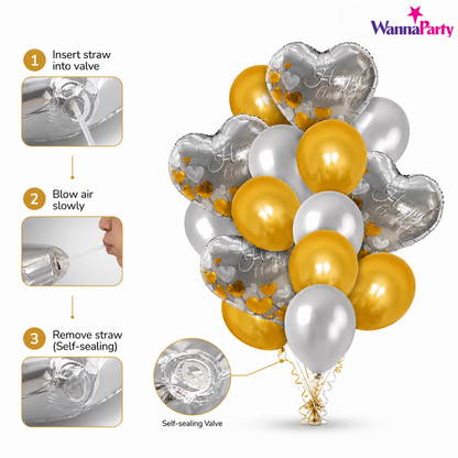 Happy Anniversary Silver & Gold Balloon Set - 16PC