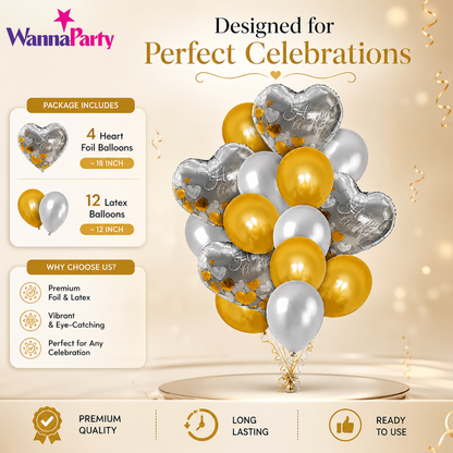 Happy Anniversary Silver & Gold Balloon Set - 16PC