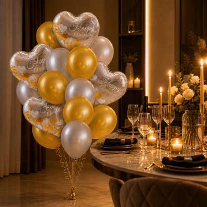 Happy Anniversary Silver & Gold Balloon Set - 16PC