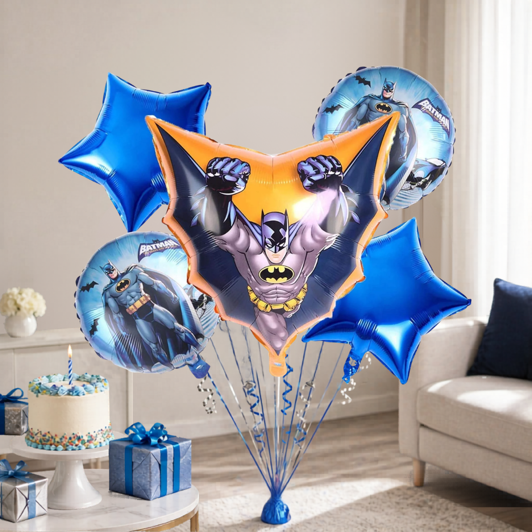 Superhero Batman Theme Helium Filled Balloon Bouquet Set of 5