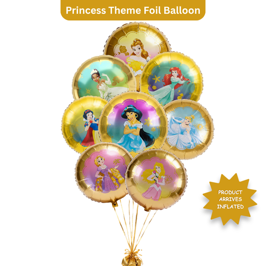 Princess Birthday Helium Filled Foil Balloon Bouquet Set of 8 | Pre-Inflated & Delivered