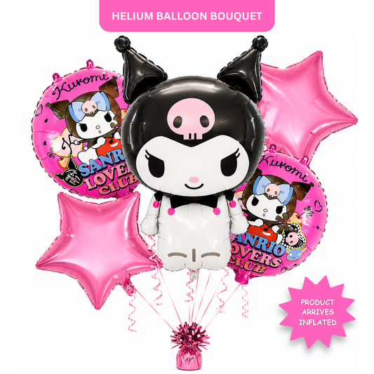 Cute Gothic Kuromi Cartoon Theme Helium Filled Balloon Bouquet Set of 5PC