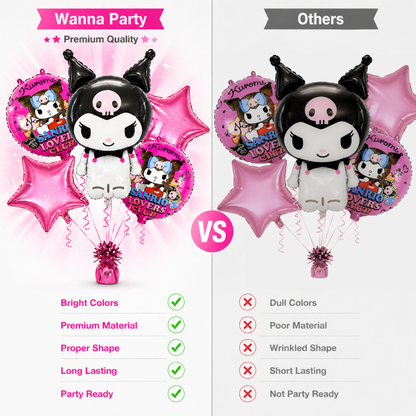 Cute Gothic Kuromi Cartoon Theme Helium Filled Balloon Bouquet Set of 5PC