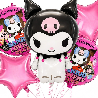 Cute Gothic Kuromi Cartoon Theme Helium Filled Balloon Bouquet Set of 5PC