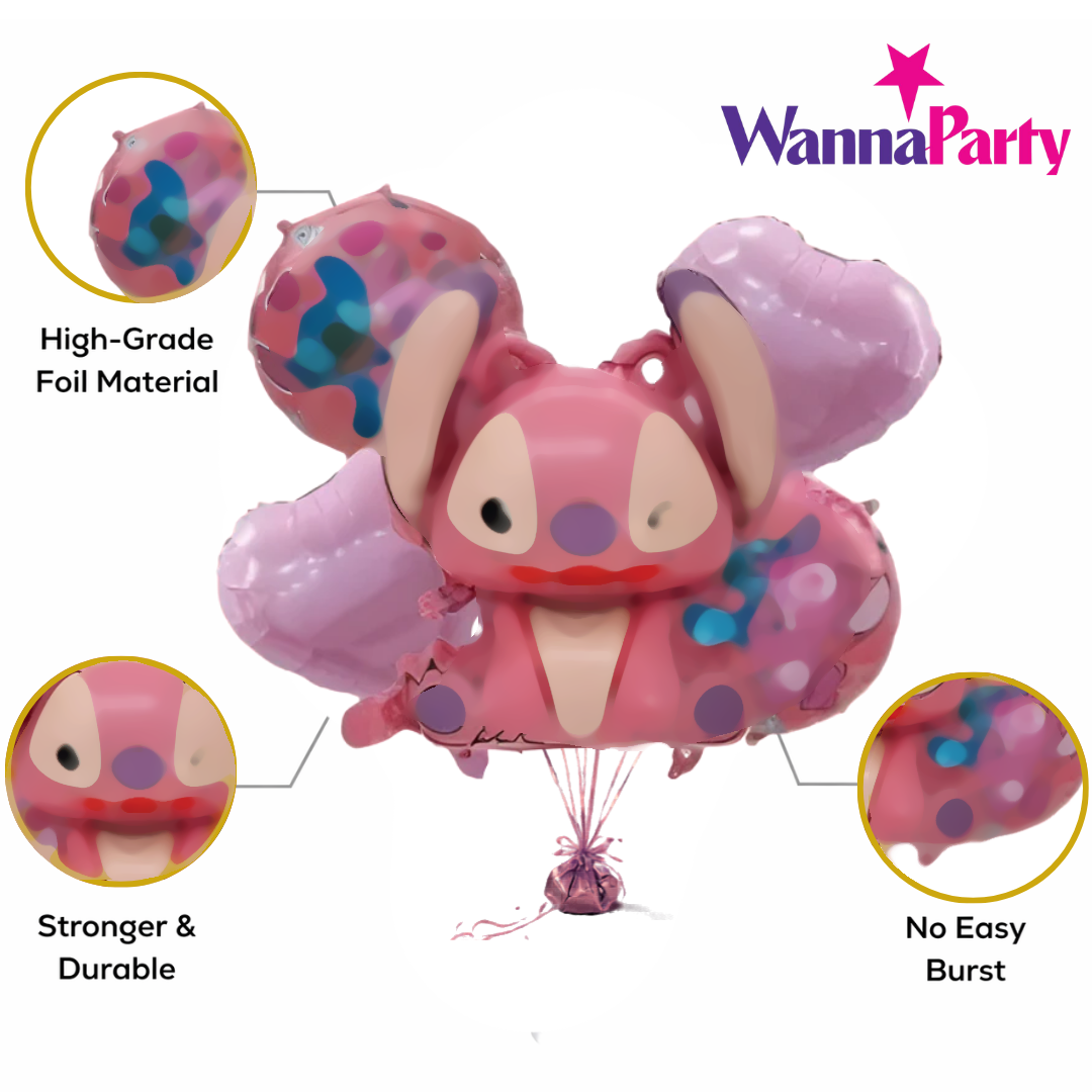 Pink Stitch Theme Birthday Balloons Set - 5PC