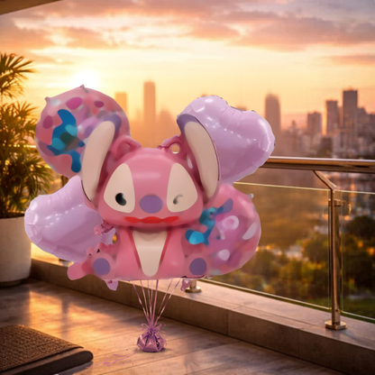 Pink Stitch Theme Birthday Balloons Set - 5PC