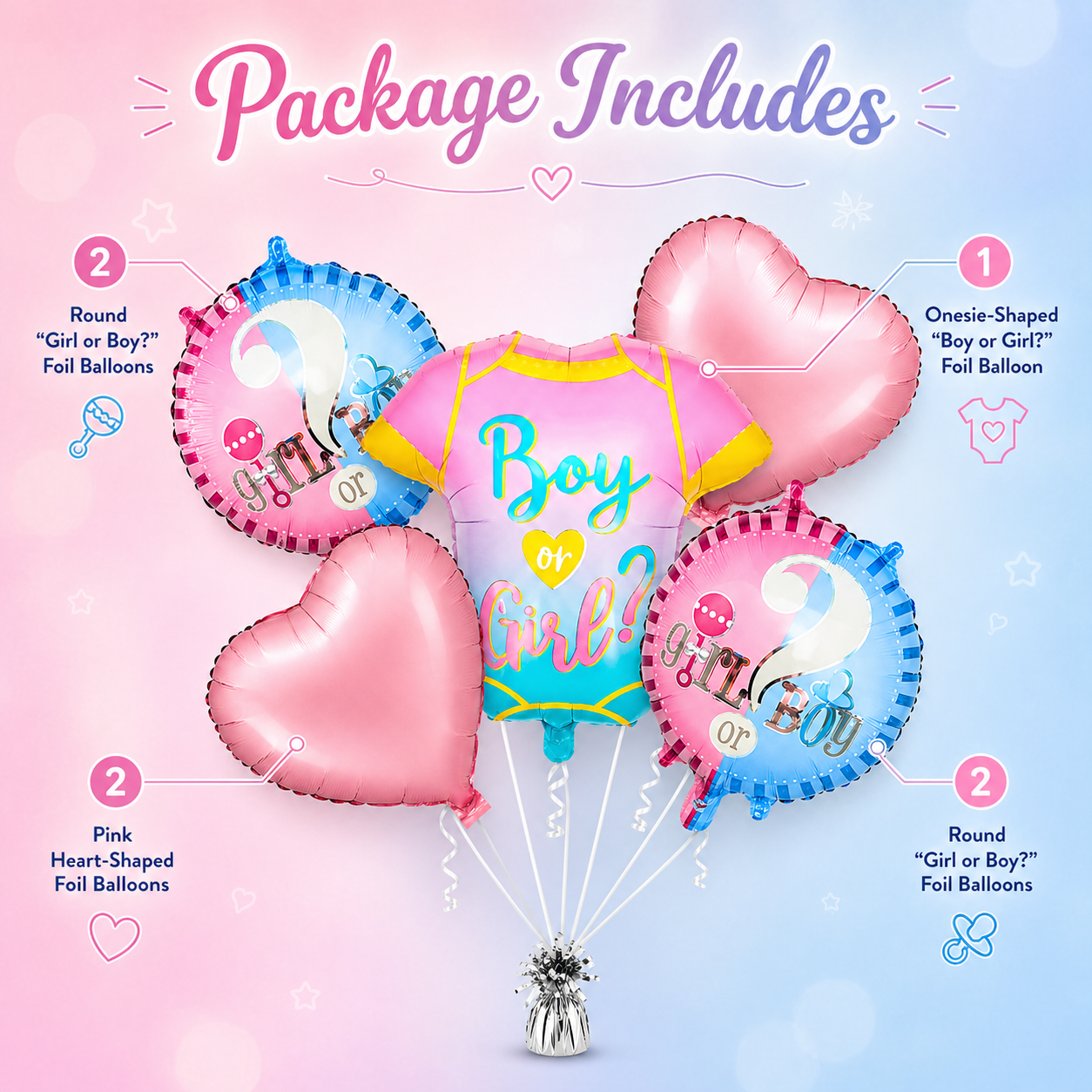 Blue & Pink Baby Clothes Baby Shower Balloon Set - 5PC