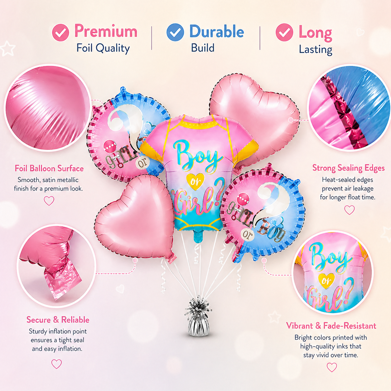 Blue & Pink Baby Clothes Baby Shower Balloon Set - 5PC