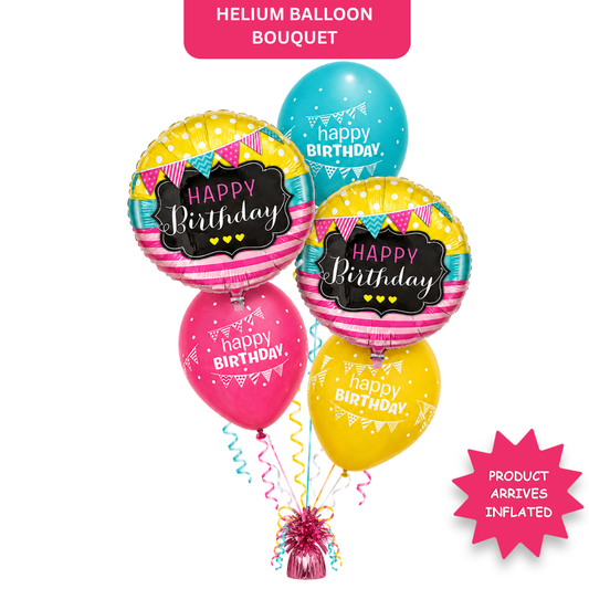 Happy Birthday Bunting Balloon Set of 5 with Latex Balloons (Helium Filled & Delivered Inflated) | Birthday Decoration Balloons