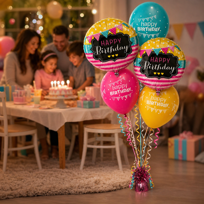 Happy Birthday Bunting Balloon Set of 5 with Latex Balloons (Helium Filled & Delivered Inflated) | Birthday Decoration Balloons