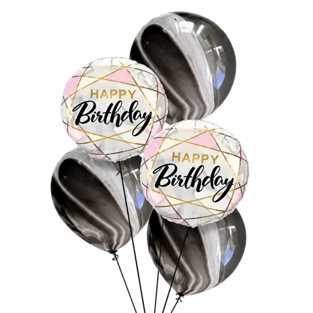 Marble Print Happy Birthday Balloons - 5PC