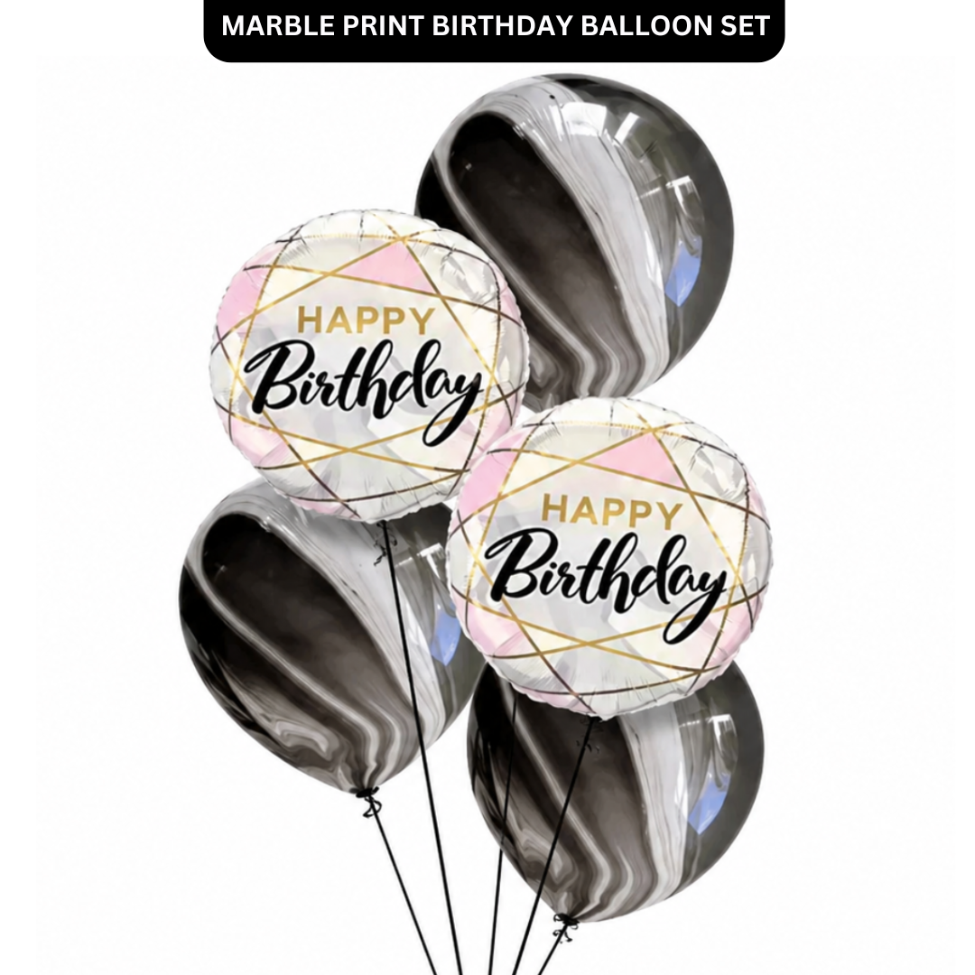 Marble Print Happy Birthday Balloons - 5PC