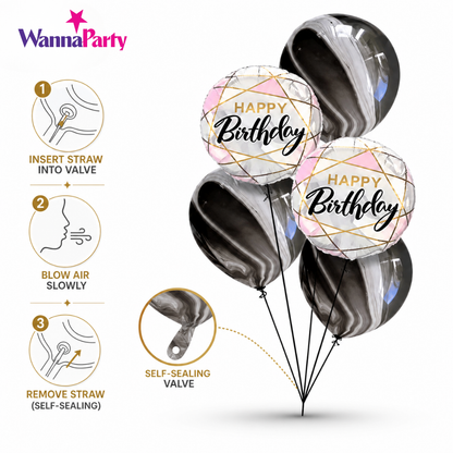 Marble Print Happy Birthday Balloons - 5PC