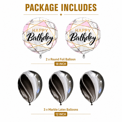 Marble Print Happy Birthday Balloons - 5PC