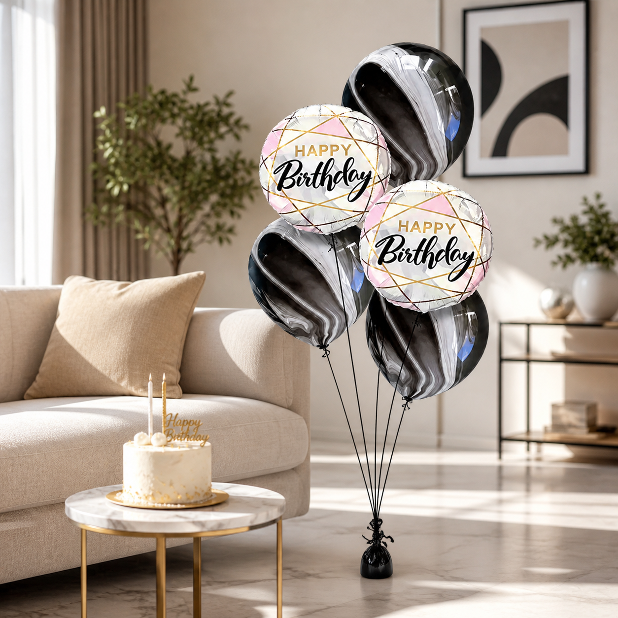 Marble Print Happy Birthday Balloons - 5PC
