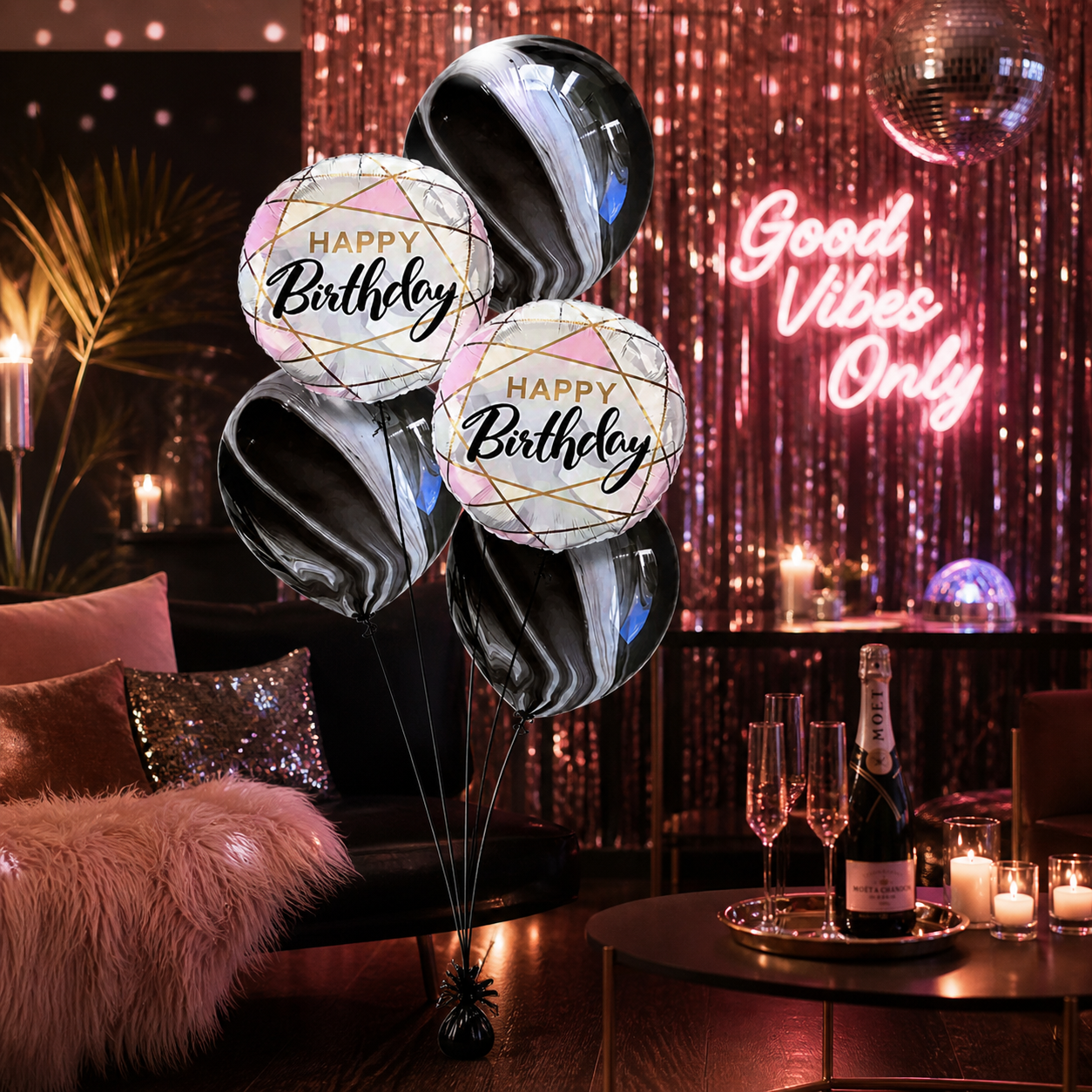 Marble Print Happy Birthday Balloons - 5PC