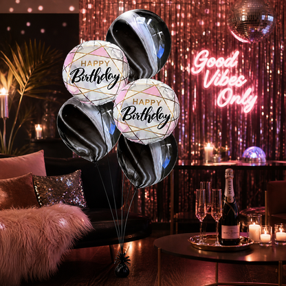 Marble Print Happy Birthday Balloons - 5PC