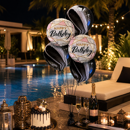Marble Print Happy Birthday Balloons - 5PC