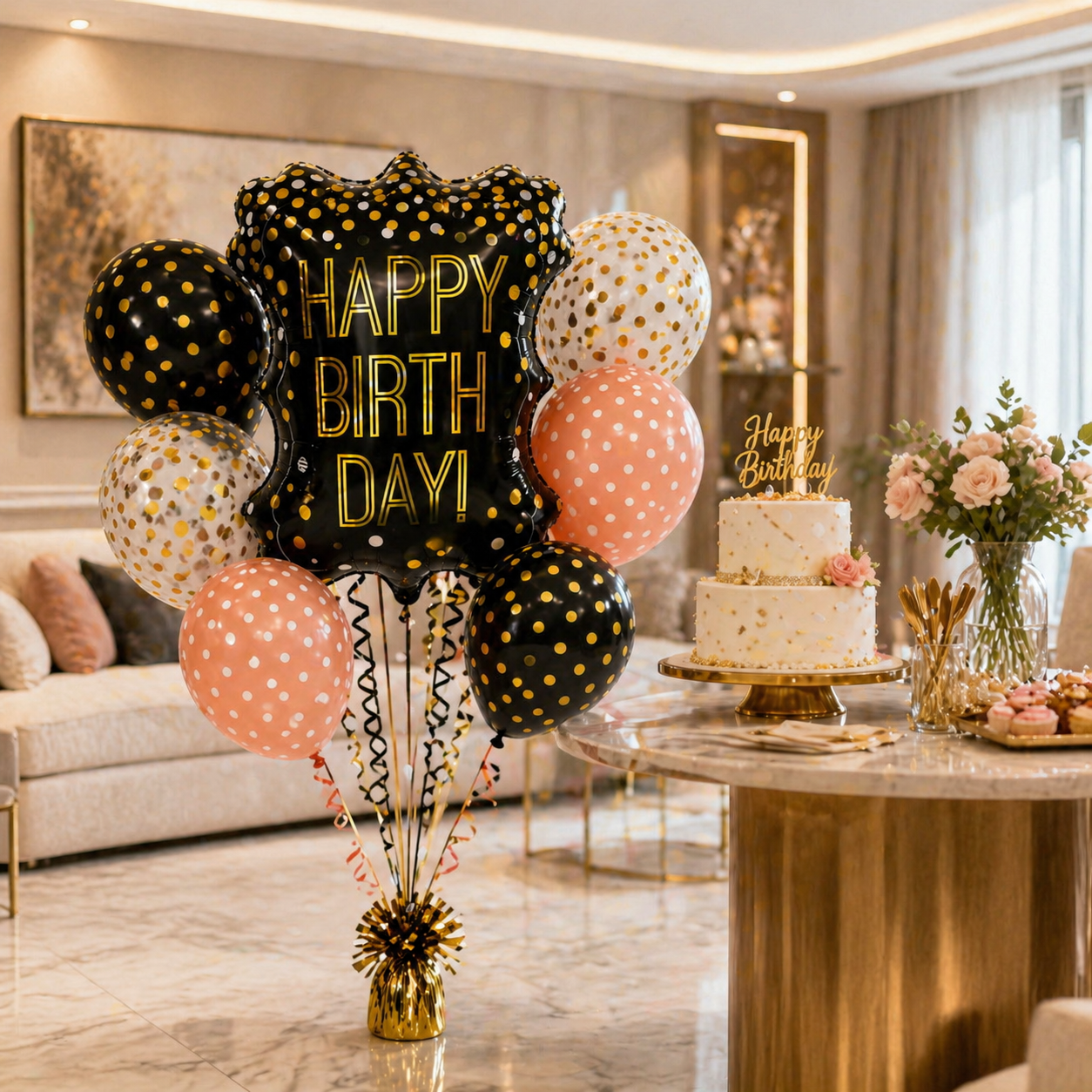 The Blackboard Shaped Helium Filled Balloon Bouquet Set of 7 with Polka Dot Latex Balloons