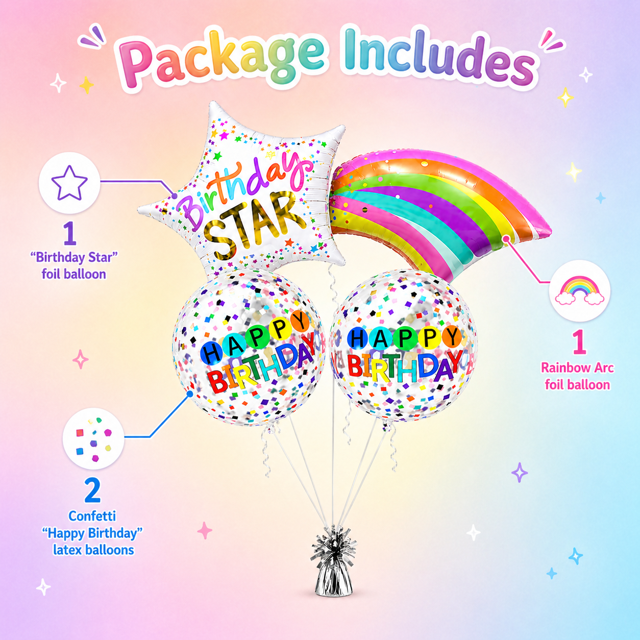 Happy Birthday Rainbow Stars - 3PC
