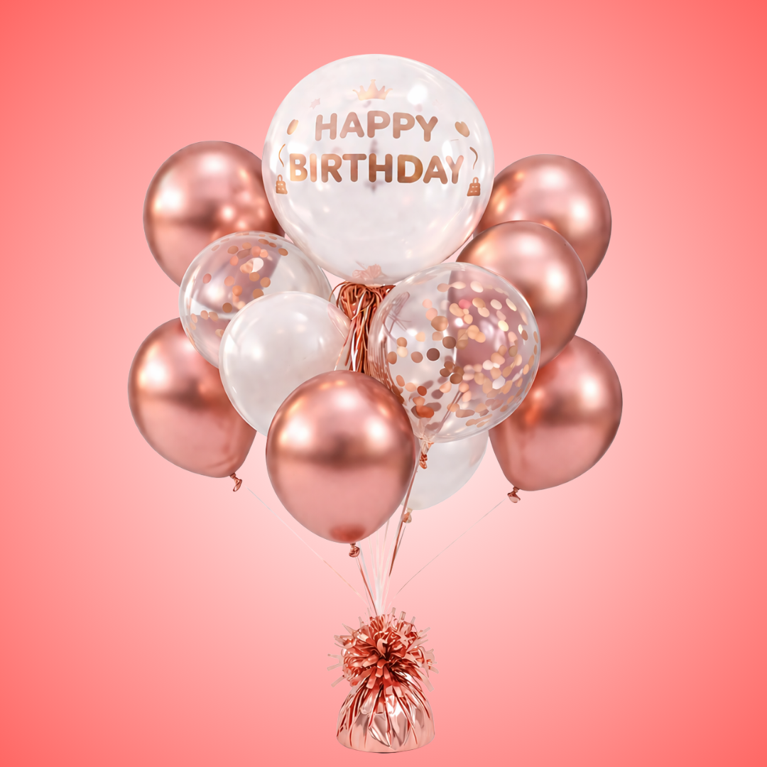 Happy Birthday Rose Gold Balloon Combo Set (22 Pcs) Helium Filled & Delivered Inflated