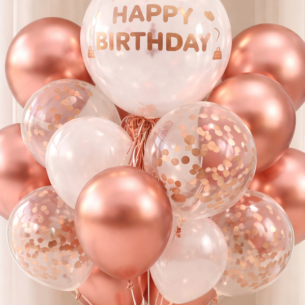 Happy Birthday Rose Gold Balloon Combo Set (22 Pcs) Helium Filled & Delivered Inflated