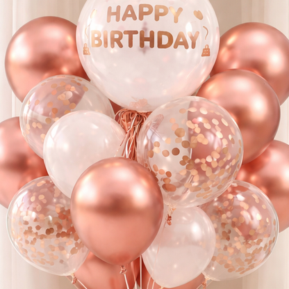 Happy Birthday Rose Gold Balloon Combo Set (22 Pcs) Helium Filled & Delivered Inflated