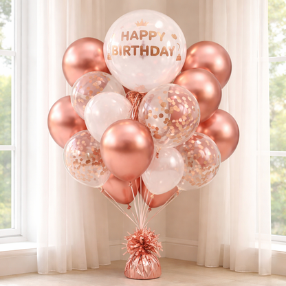 Happy Birthday Rose Gold Balloon Combo Set (22 Pcs) Helium Filled & Delivered Inflated