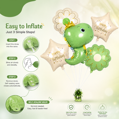 Lil Dino Theme Helium Filled Balloon Bouquet Set of 5PC