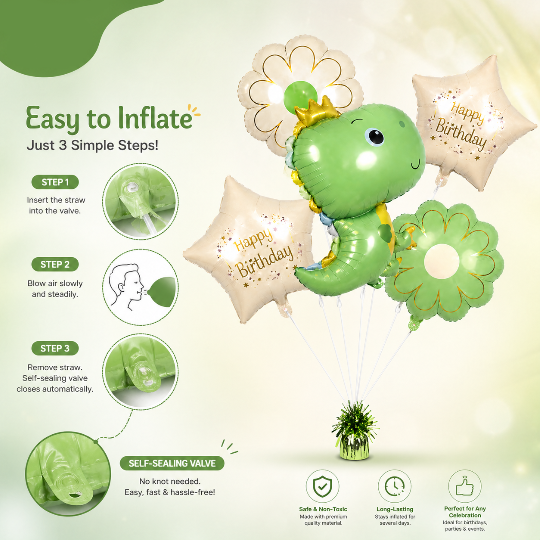 Dinosaur Balloon Set Pastel Green -  5PC