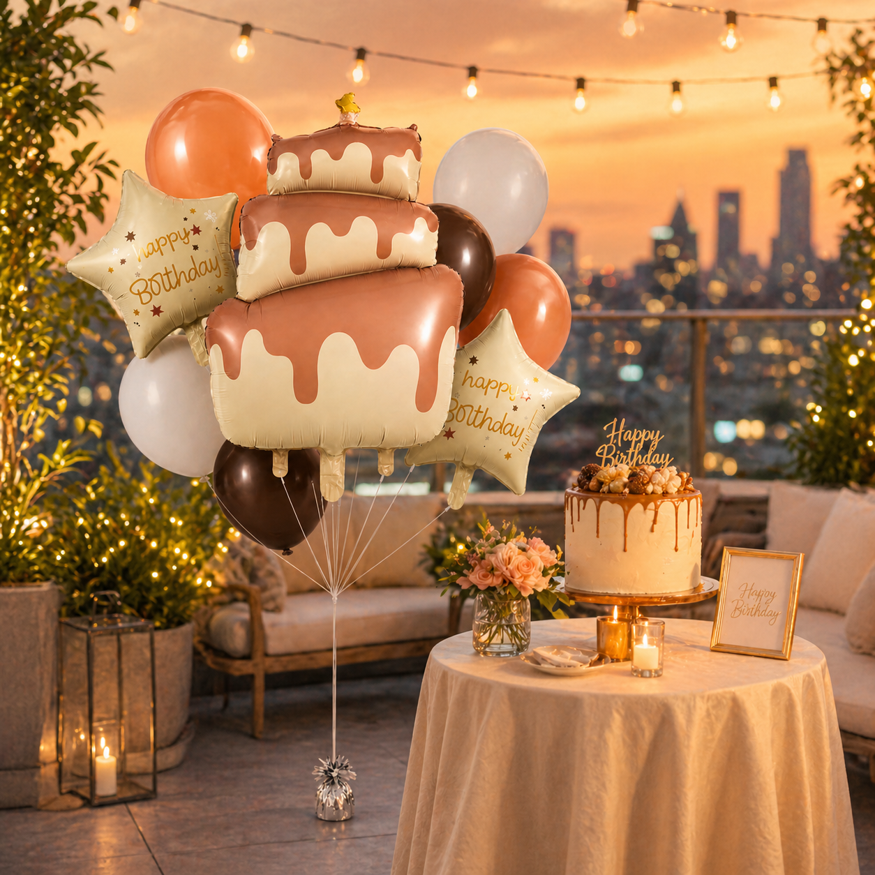 The Yummy Dripping Chocolate Cake Helium Filled Balloon Bouquet Set of 9PC | Pre-Inflated & Delivered | Birthday Decoration